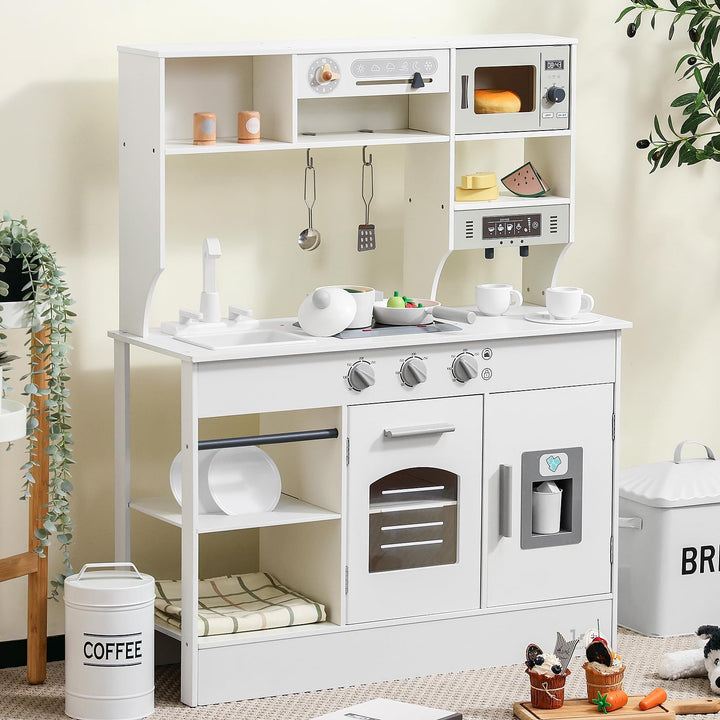 SainSmart Jr. Kinderküche Holz Spielküche für Kinder, Creme – mit Licht & Sound, Eiswürfelspender, M