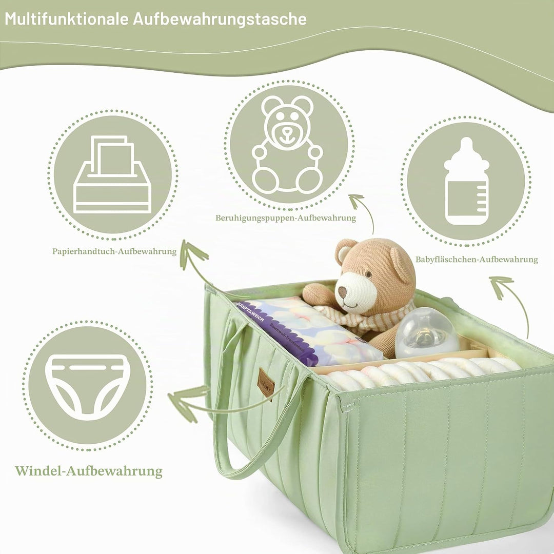Wickeltasche Organizer, Baby Aufbewahrungskorb mit Herausnehmbaren Fächern, Windeltasche als Geschen