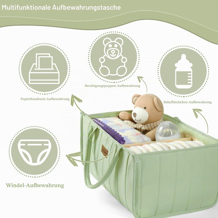 Wickeltasche Organizer, Baby Aufbewahrungskorb mit Herausnehmbaren Fächern, Windeltasche als Geschen