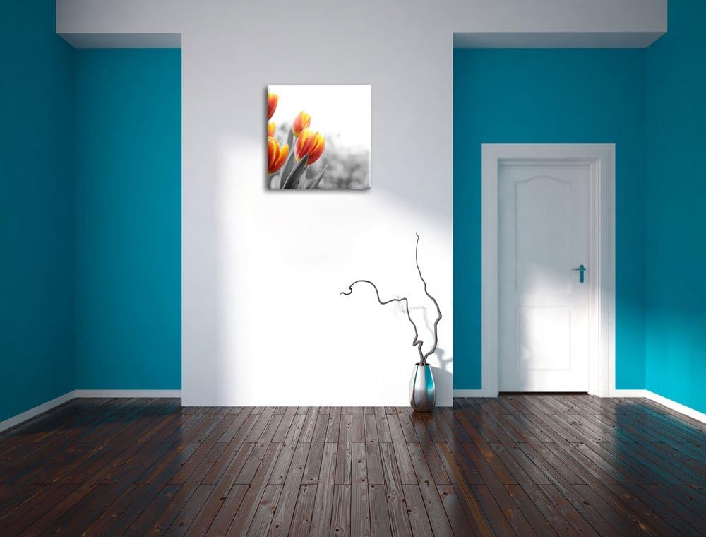 Pixxprint Bunte Tulpenwiese als Leinwandbild Quadratisch/Grösse: 70x70 / Wandbild/Kunstdruck/fertig