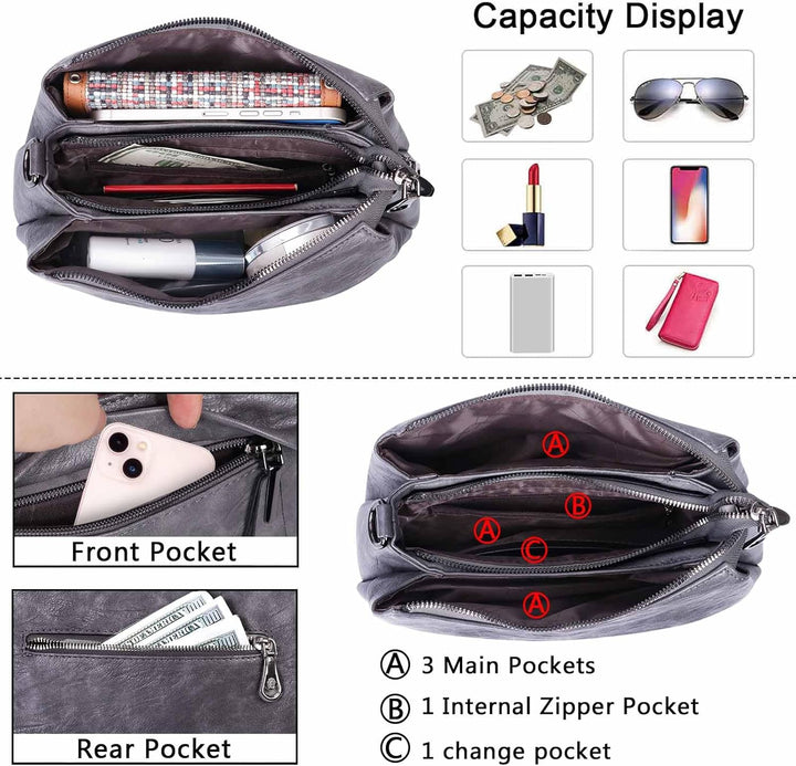 HUA ANGEL Mittelgross Handtasche Damen UmhäNgetasche Echt Leder Mit Mehreren Fächer Für Handy Und Po