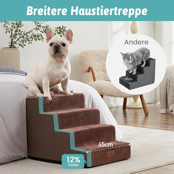 Hundetreppe für Kleine Hunde, 4 Stufen Breiter Haustiertreppe für Bett Couch Auto, 45cm Hoch Hochdic