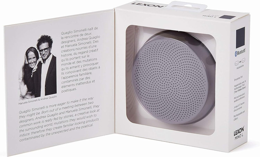 Lexon Mino L - Haut-parleur Compatible Bluetooth 5W, Rechargeable, Mains libres, USB-C - Aluminium/B