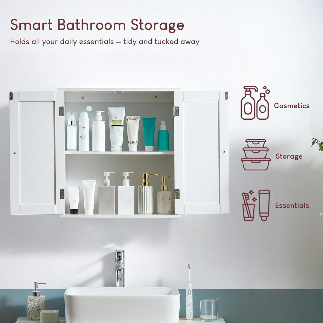 Bath Vida Schrank, Holz, Weiss, 55.0x22.0x52.0 Shutter Wandschrank für das Badezimmer, Shutter Wands