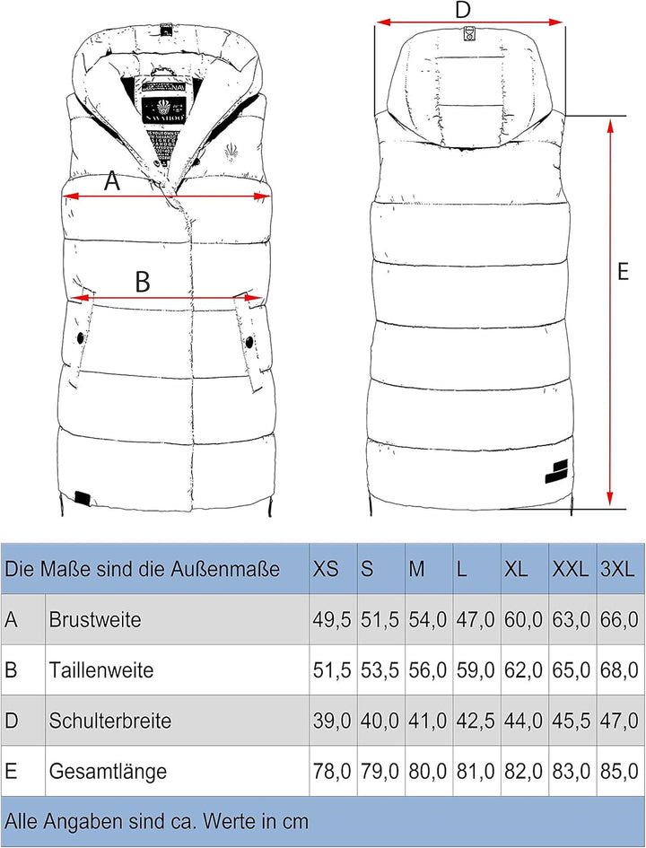 Navahoo warme Damen Winter Steppweste lang mit Kapuze Madilynaa XS-XXL M Schwarz, M Schwarz