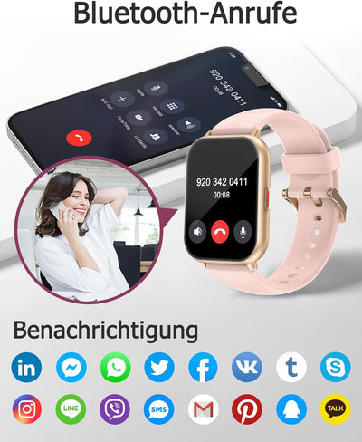 Cloudpoem Smartwatch,1.69 Zoll HD-Touch Screen Fitnessuhr mit SpO2-Überwachung Pulsuhr Schlafmonitor