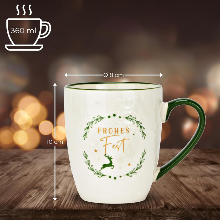 Weihnachtstassen 3er Set Frohes Fest, Kaffeetassen 360 ml - Tassen für Kaffee &amp; Tee für Weihnachten