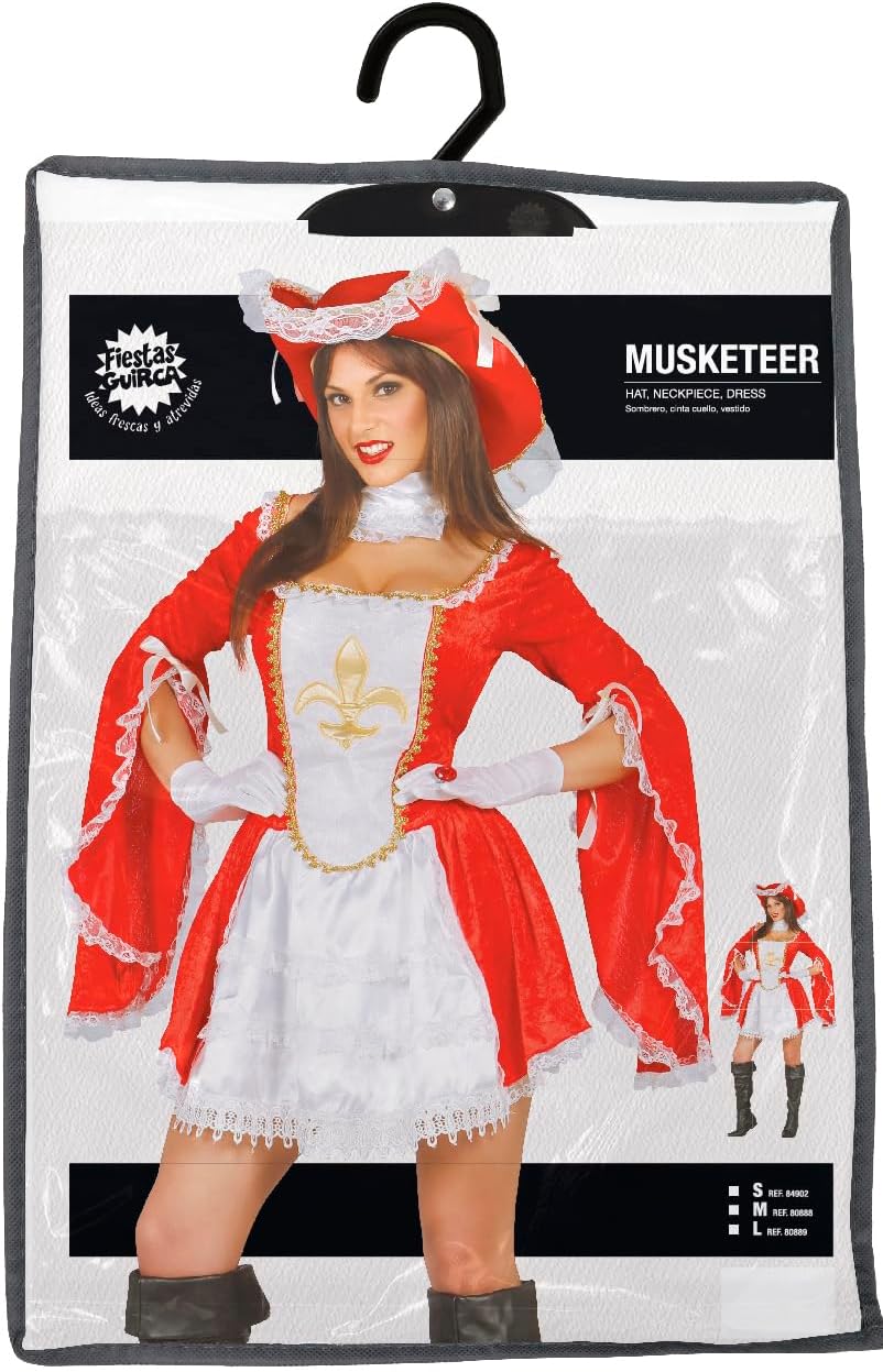 FIESTAS GUIRCA | Musketierin Kostüm für Damen - Kleid, Hut und Kragen - Banditen- und Musketier Kost