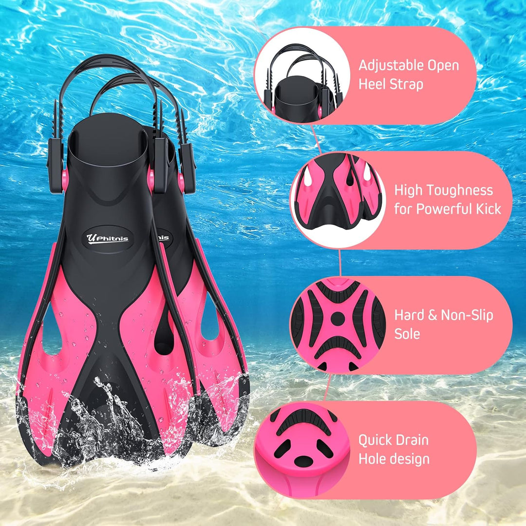 UPhitnis Schnorchelset Kinder mit Flossen,Anti-Fog 180°Panorama Taucherbrille Kinder, Verstellbaren