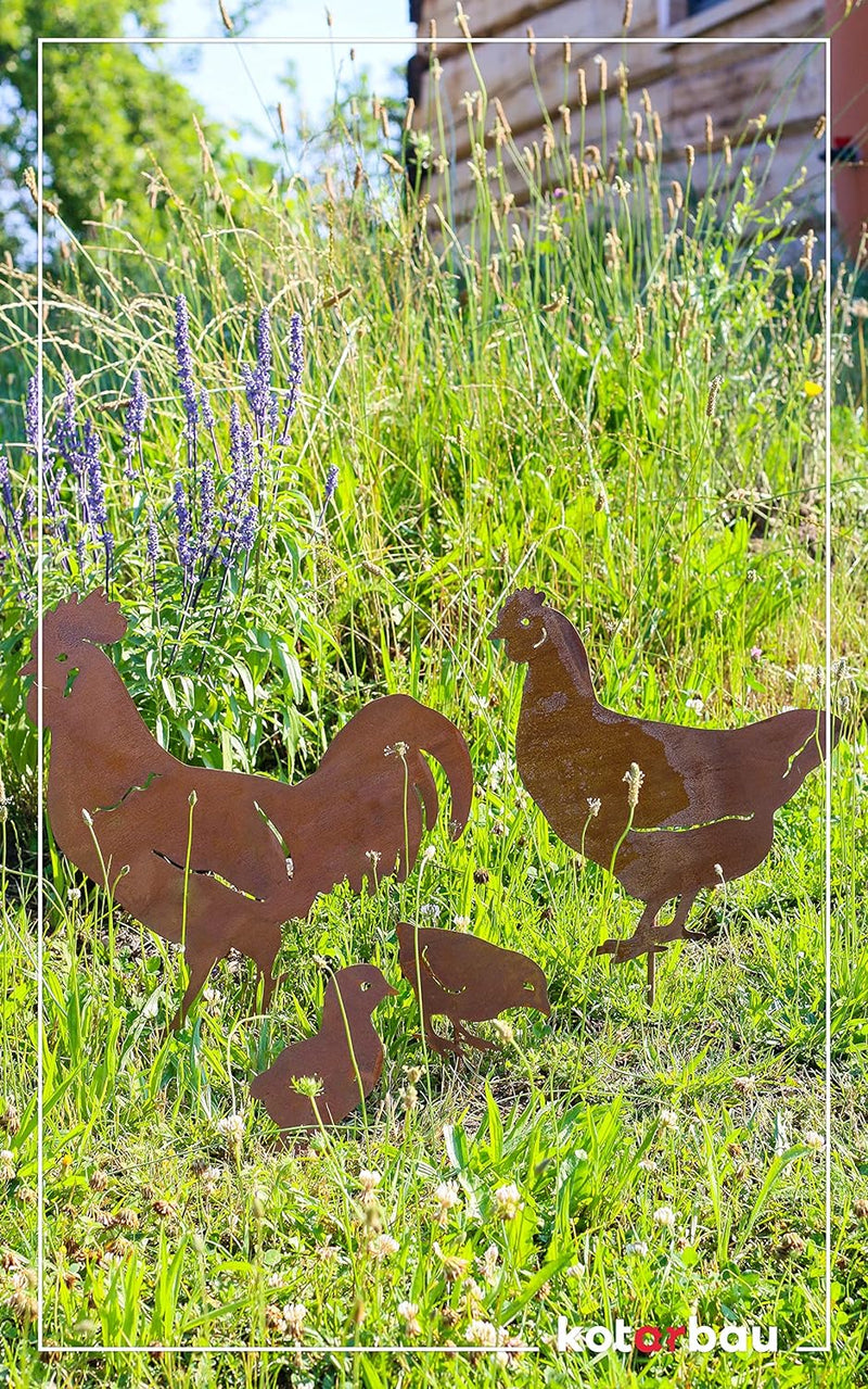 KOTARBAU® Gartendekoration Rostfiguren Hühner Garten-Stahldesign Edelrost Dekoration Gartenstecker,