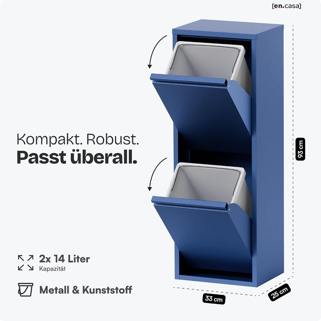 [en.casa] Mülltrennsystem Sollentuna Mülleimer 2 Fächer Küche 2 x 14 L Abfalleimer Müllschrank schma