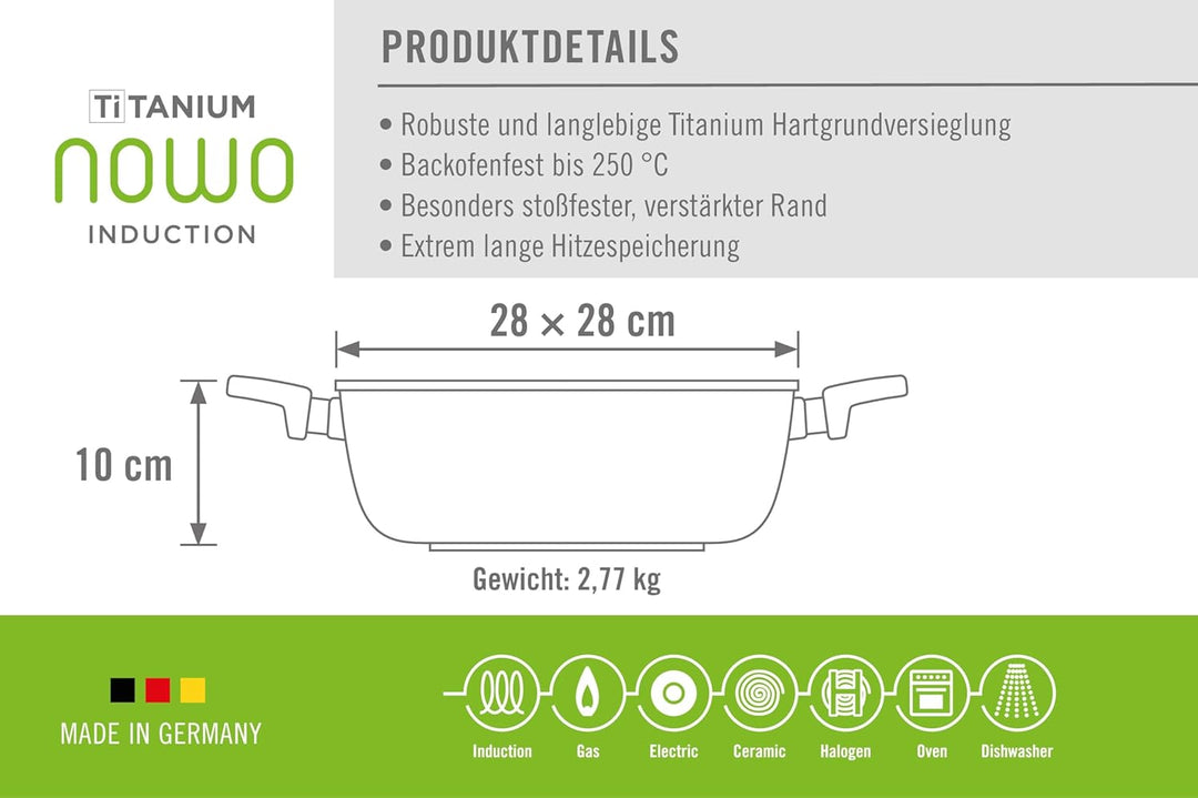 Woll Nowo Titanium Guss-Kasserolle viereckig - Induktiv -, 28 x 28 cm, 10 cm hoch, 6.0 Liter, mit 2
