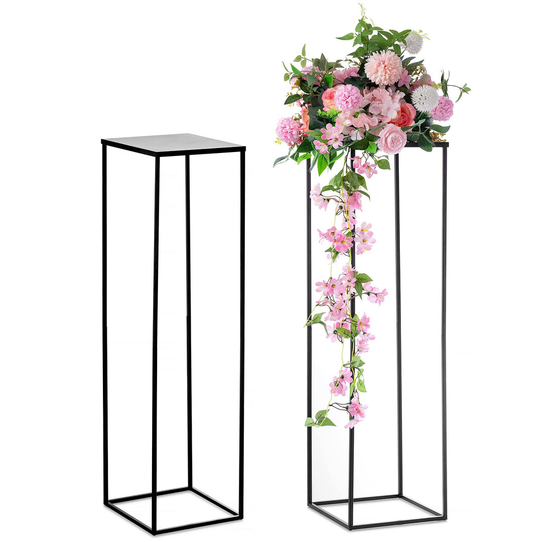 NUPTIO Schwarzer Metall Blumenständer Vase: 100cm Hoch, Einseitige Platte | 2 Stück, Geometrisches,
