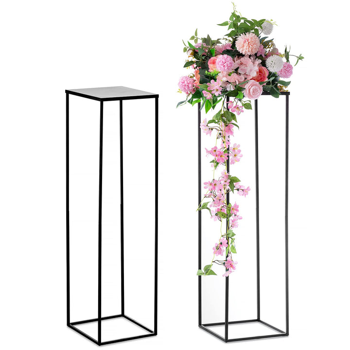 NUPTIO Schwarzer Metall Blumenständer Vase: 100cm Hoch, Einseitige Platte | 2 Stück, Geometrisches,