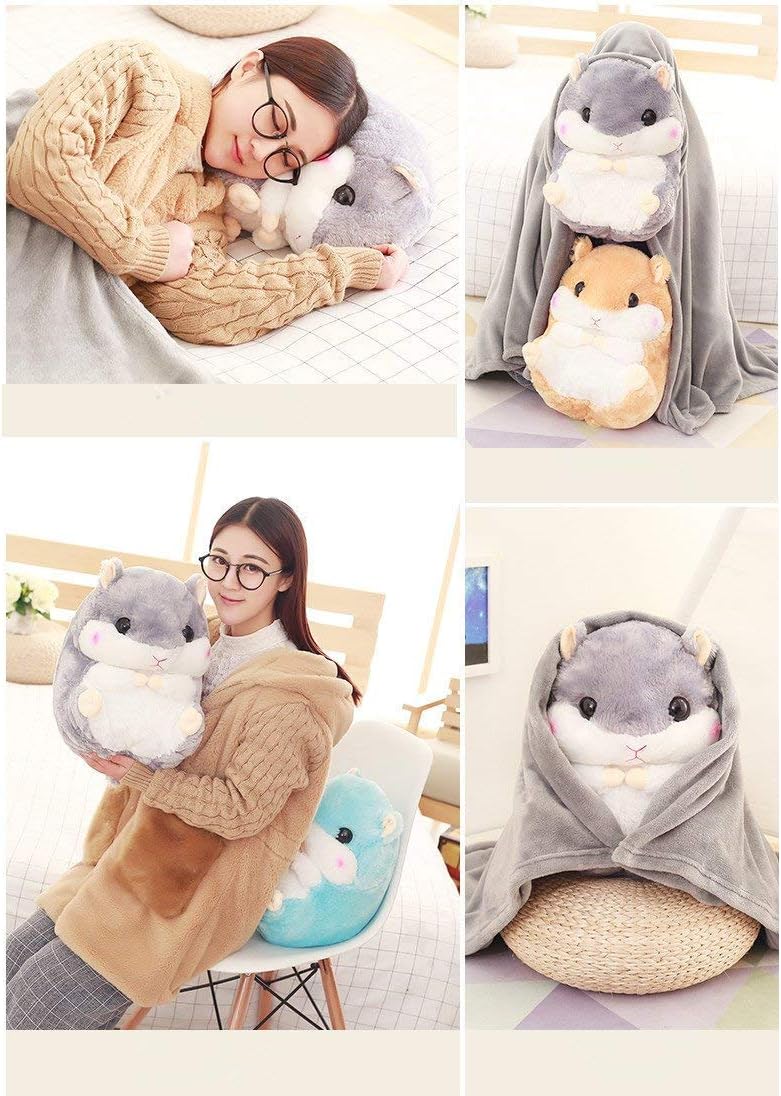 2 in 1 Hamster Kuscheltier Plüschtier Hamster Kissen mit Kuscheldecke Super Süsses Geschenk für Kind