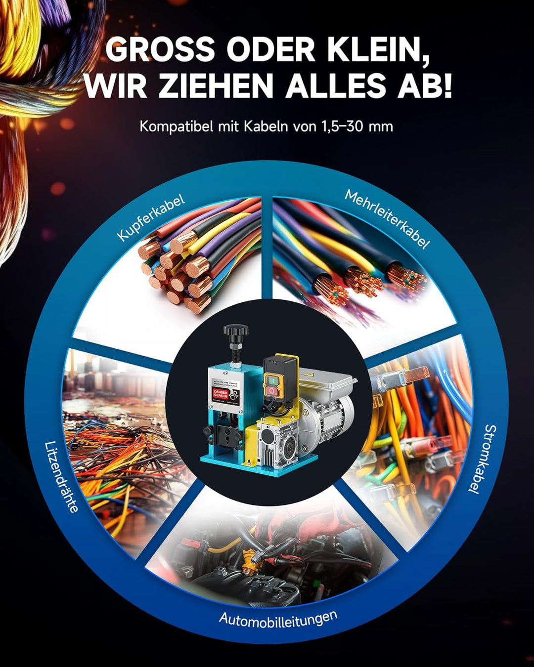CREWORKS Elektrische Kabelabisoliermaschine 180W Kabelschälmaschine 1,5-25mm Automatische 5-Kanal Ka