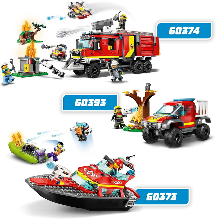 LEGO 60373 City Feuerwehrboot, Spielzeug, das im Wasser schwimmt, mit Rennboot, 3 Minifiguren und Je
