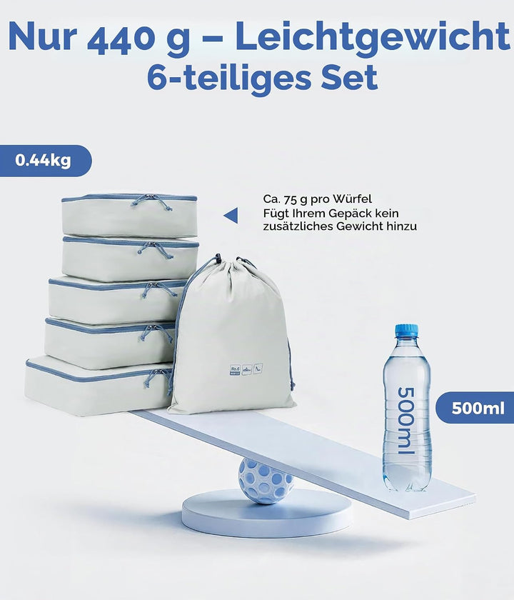ECOHUB Packwürfel 6er Set Koffer Organizer, Reissfest &amp; Wasserabweisend, Durchdachtes Ordnungssystem