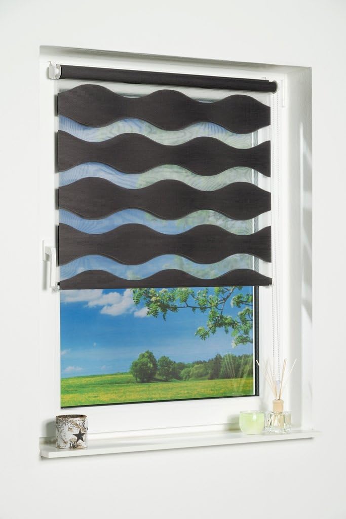 K-home Klemmfix Doppelrollo "Welle" ohne Bohren - Anthrazit 100 cm x 150 cm (B x L) 100 x 150 cm Ant