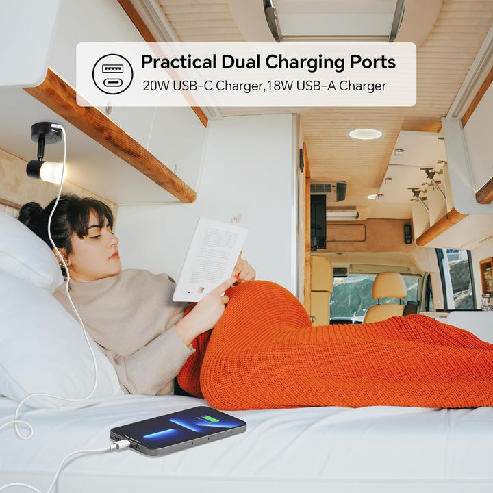 acegoo 12V Leselampe Wohnmobil LED Dimmbar Bett Lampe mit USB-Schnellladegerät, Acryl Spot 24VDC für