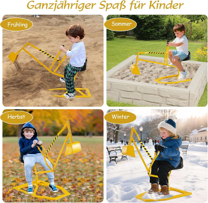 GOPLUS Sitzbagger Kinder, Aufsitzbagger mit 360° drehbarem Sitz, Sandkastenbagger aus Metall mit Sch