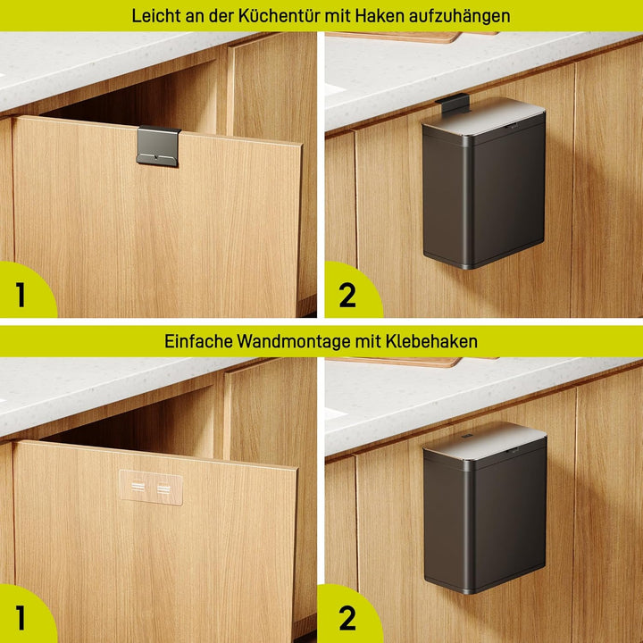 EKO Biomülleimer Küche 7L, Komposteimer aus Edelstahl mit Inneneimer und Geruchsfach, Abfalleimer mi