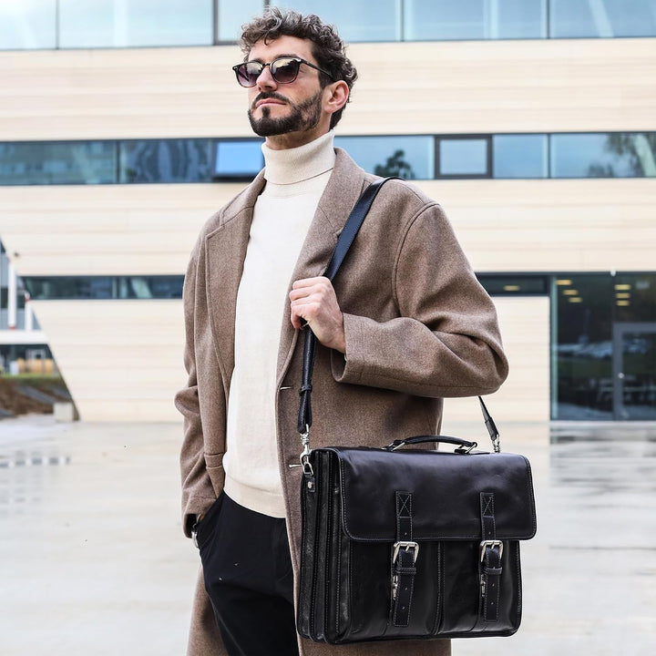 Time Resistance Leder Aktentasche Handgefertigte Umhängetasche Laptop Tasche für bis zu 15 Zoll Lapt