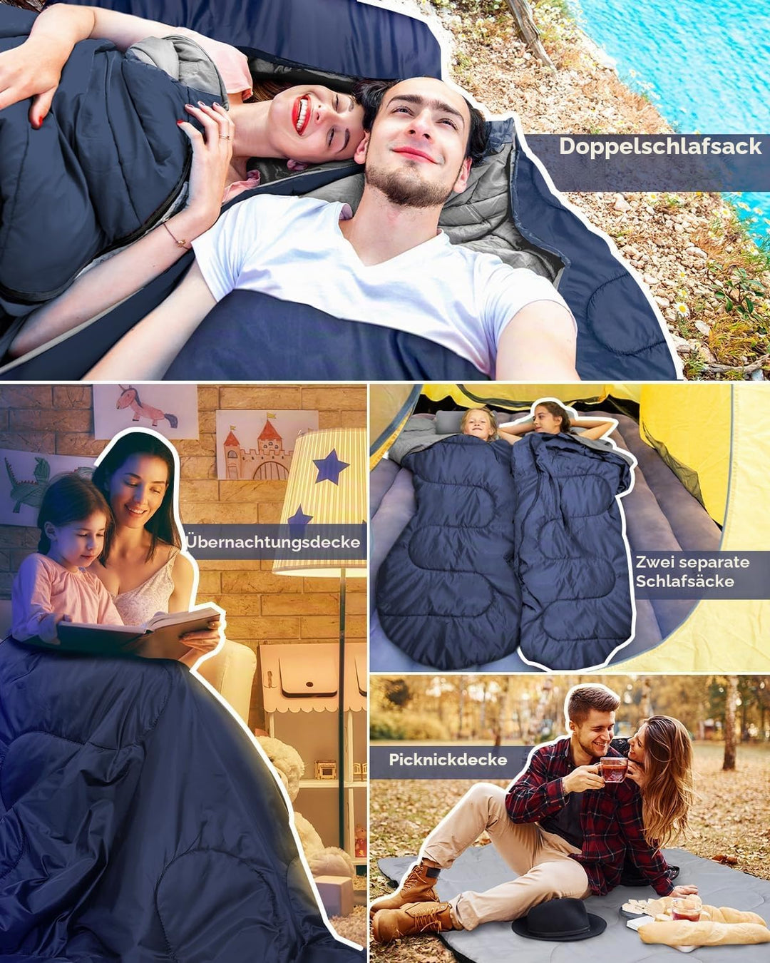 Schlafsack Outdoor Sommer: Ohuhu Doppelschlafsack mit 2 Kissen und Tragetasche, Wasserdicht Leicht 2