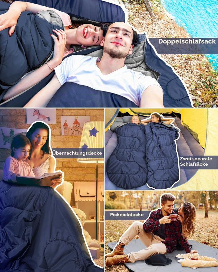 Schlafsack Outdoor Sommer: Ohuhu Doppelschlafsack mit 2 Kissen und Tragetasche, Wasserdicht Leicht 2