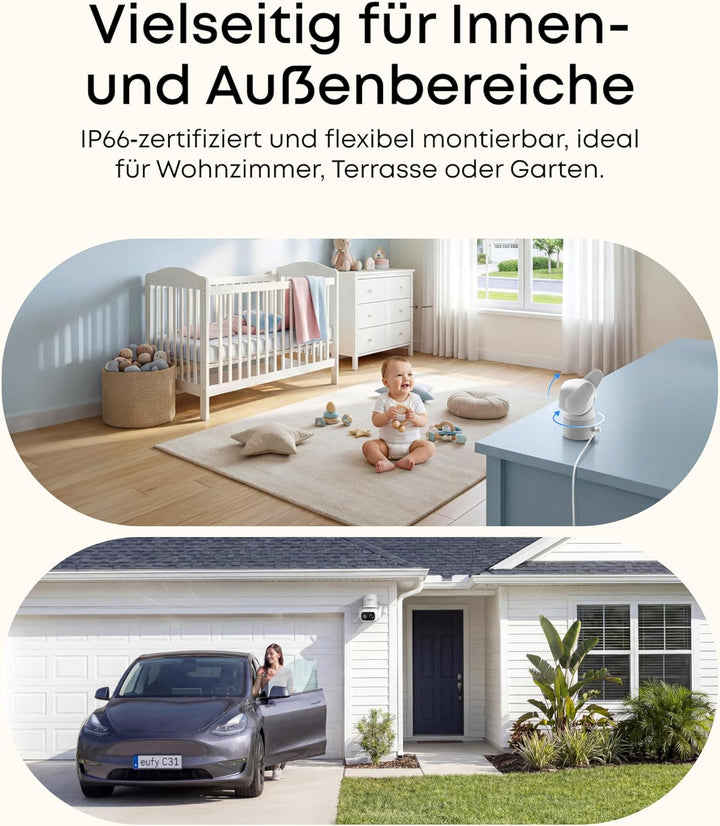 eufy Überwachungskamera C31 kabelgebunden, 360°-Sicht mit Schwenken/Neigen, Innen & Aussen, Dual-Ant
