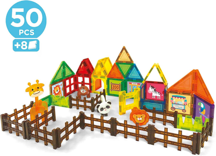 Educa - Magnetics Park Zoo | Magnetbausteine Kinder 50 Teile mit 4 Tieren & 8 Lernkarten | Magnetisc