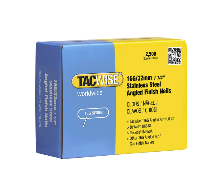 Tacwise 1222 Typ 16G/32mm gewinkelte Edelstahl Nägel 2.500 Stück 32 mm, 32 mm