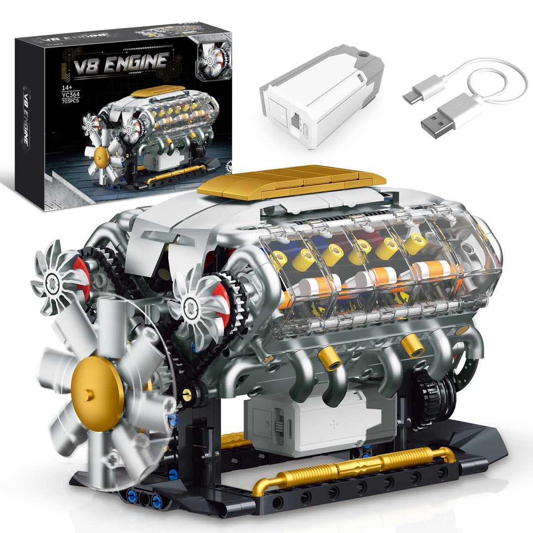 QLT QIAOLETONG Ideas V8-Motor-Bausatz für Erwachsene, Bauen Sie Ihr eigenes MOC-Mini-V8-Motor-Modell