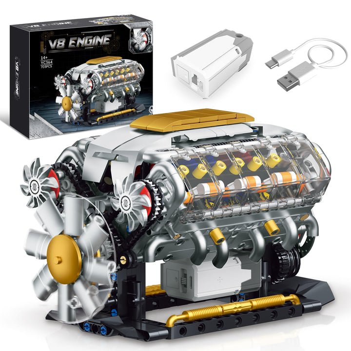 QLT QIAOLETONG Ideas V8-Motor-Bausatz für Erwachsene, Bauen Sie Ihr eigenes MOC-Mini-V8-Motor-Modell