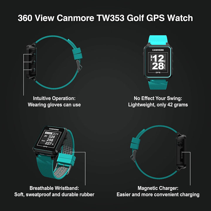 CANMORE TW353 Golf-GPS-Uhr, kontrastreiches LCD-Display, leichtes Golfzubehör, schwarz/grün Schwarz