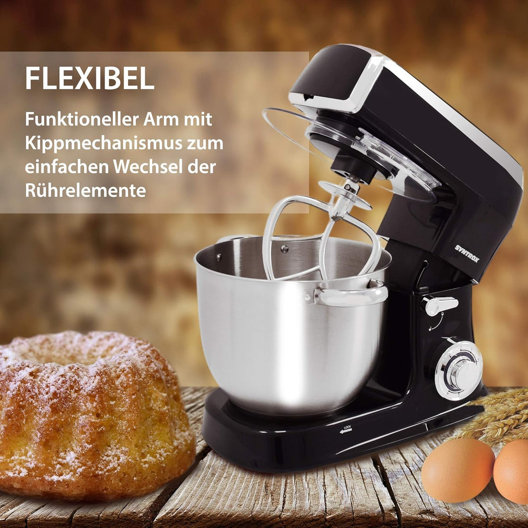 Syntrox Germany 1500 Watt Küchenmaschine Knetmaschine Mixer mit Fleischwolf, Edelstahl-Behälter, 7,5