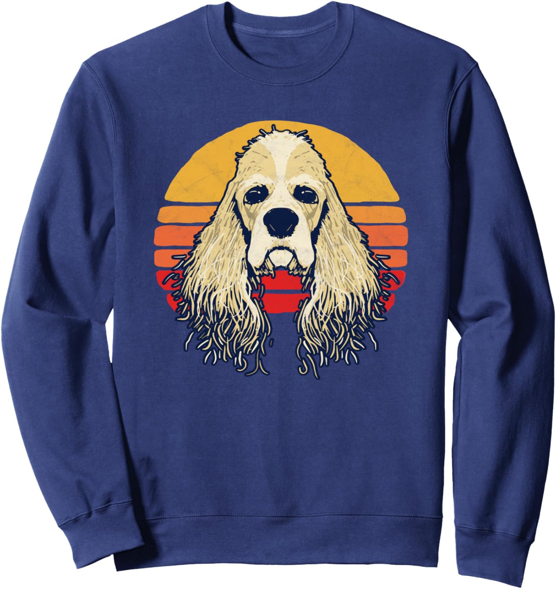 Funny Cute Blonde Cocker Spaniel Vintage Sun Graphic Sweatshirt