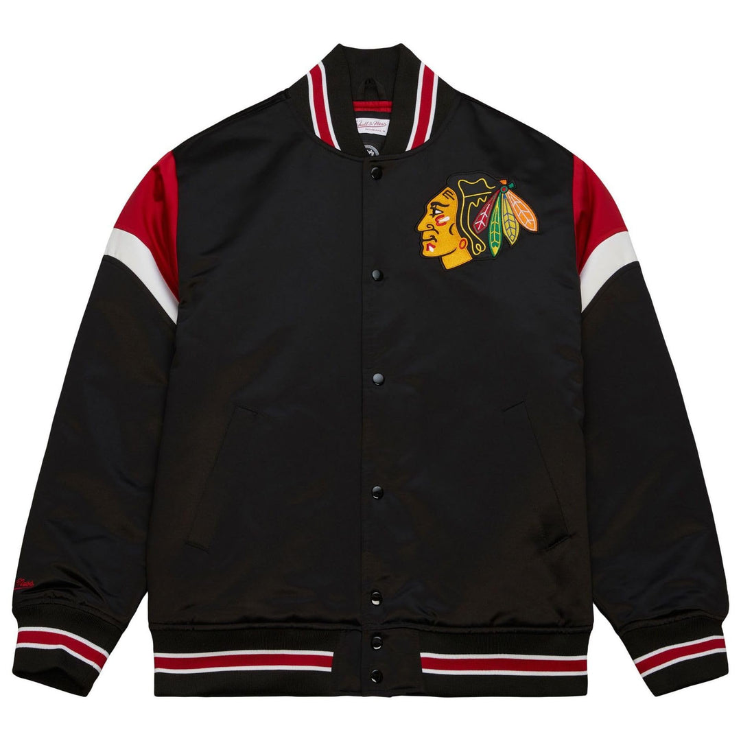 Mitchell & Ness NHL Heavyweight Satin Jacket - NHL S Chicago Blackhawks, Schwarz, S Chicago Blackhaw