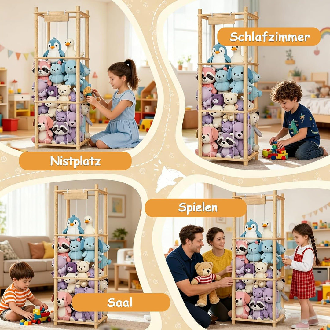 Holz Stofftier Aufbewahrung, Kuscheltier Aufbewahrung, Raumsparende Plüschtier Spielzeug Organizer f