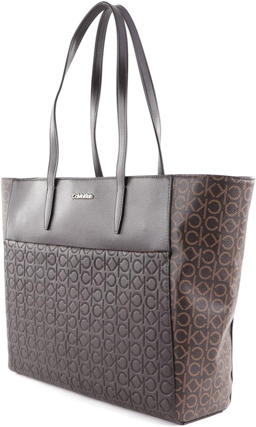 Calvin Klein Monogram Mix Shopper with Laptop Pouch Brown Mono