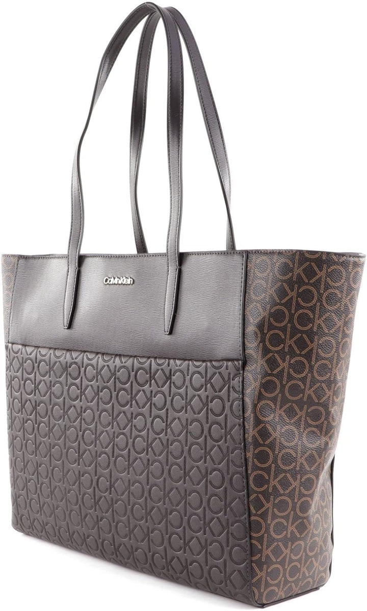 Calvin Klein Monogram Mix Shopper with Laptop Pouch Brown Mono