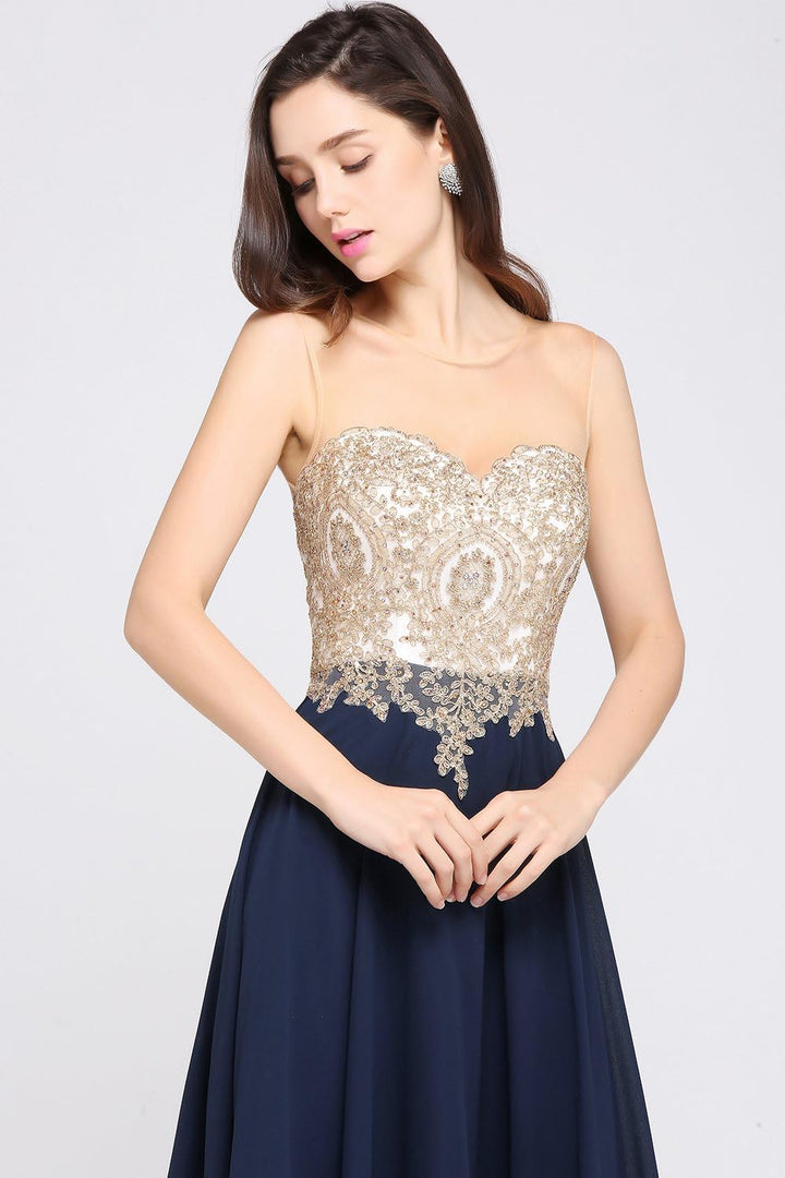 Misshow Abendkleid Chic Lang mit floralen Applikationen aus Chiffon Gr. 38 Tiefenrosa., 38 Tiefenros