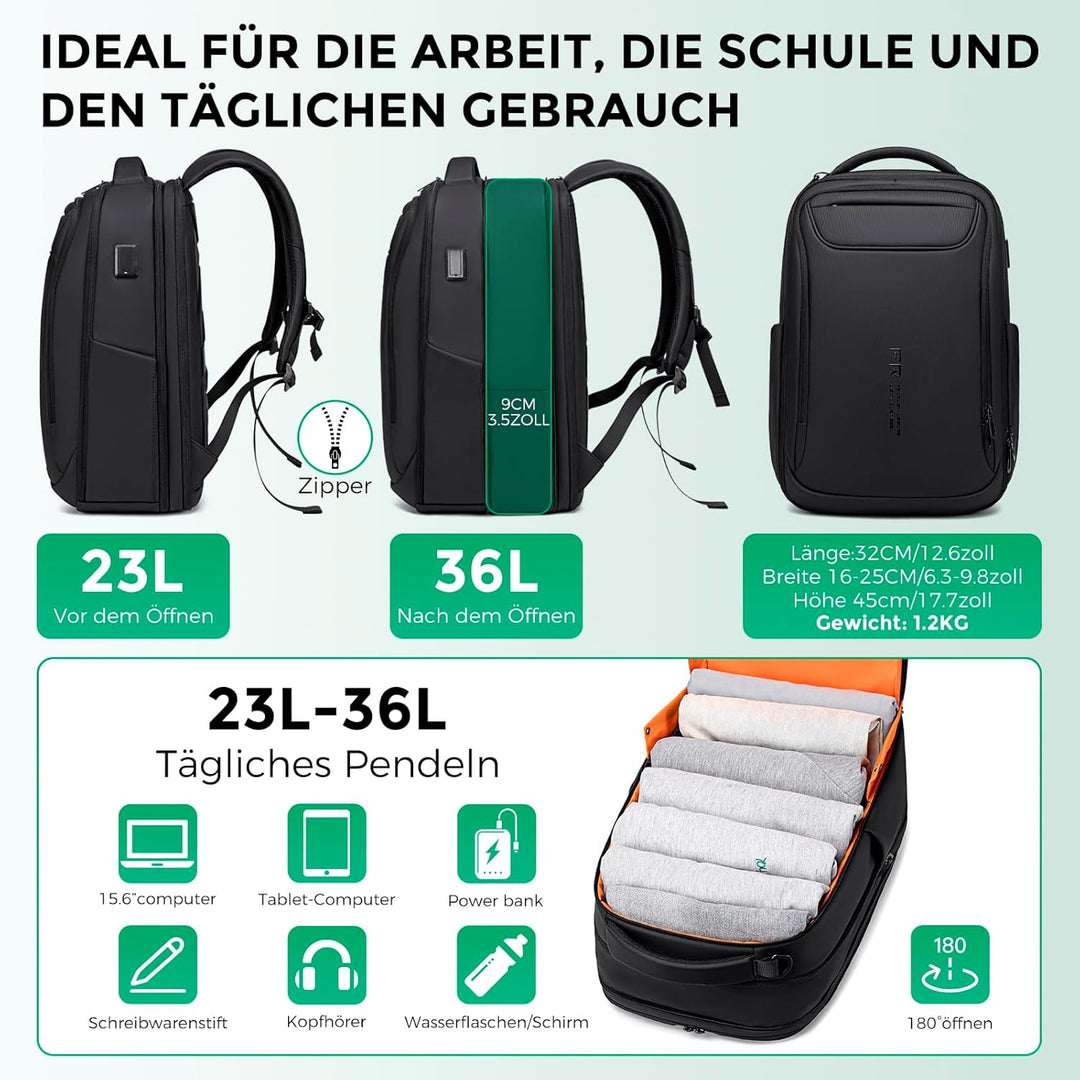 Business Rucksack Herren (15,6 Zoll Laptop Rucksack, 1800D Wasserdicht, USB-Anschluss) – Anti-Diebst