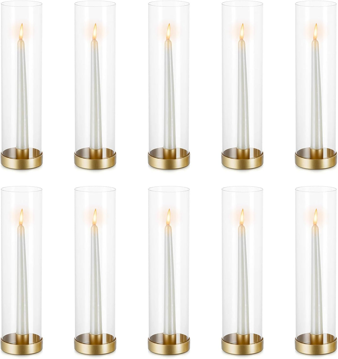NUPTIO Kerzenständer Goldene Glaszylinder Metall- 10 Stücke Kegel Kerzenhalter Stabkerze Pack Kerzen