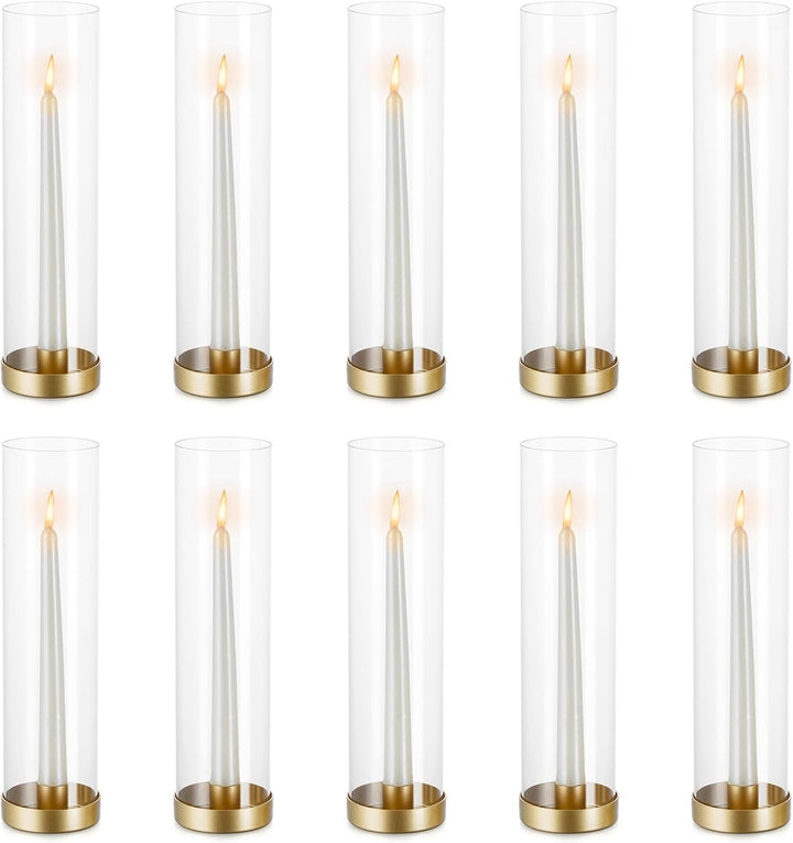 NUPTIO Kerzenständer Goldene Glaszylinder Metall- 10 Stücke Kegel Kerzenhalter Stabkerze Pack Kerzen