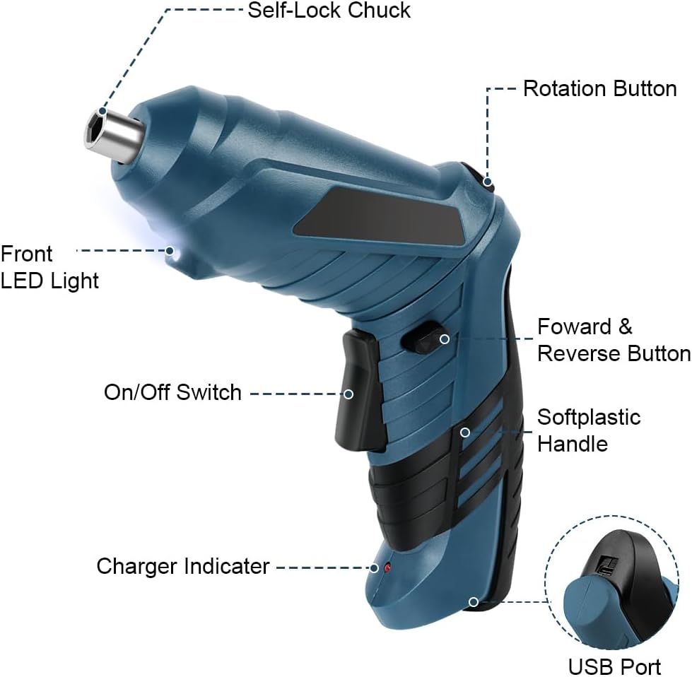 Blauer Elektroschrauber flintronic Akkuschrauber Klein, Mini Akkuschrauber con LED-Licht, 1300mAh Ak