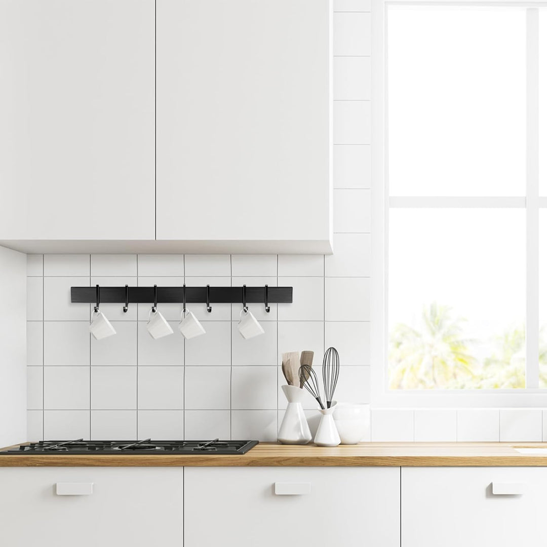 Poprkdre Hakenleiste Küche 40cm, Küchenhalterung ohne Bohren mit 7 abnehmbaren Haken, Aluminium küch