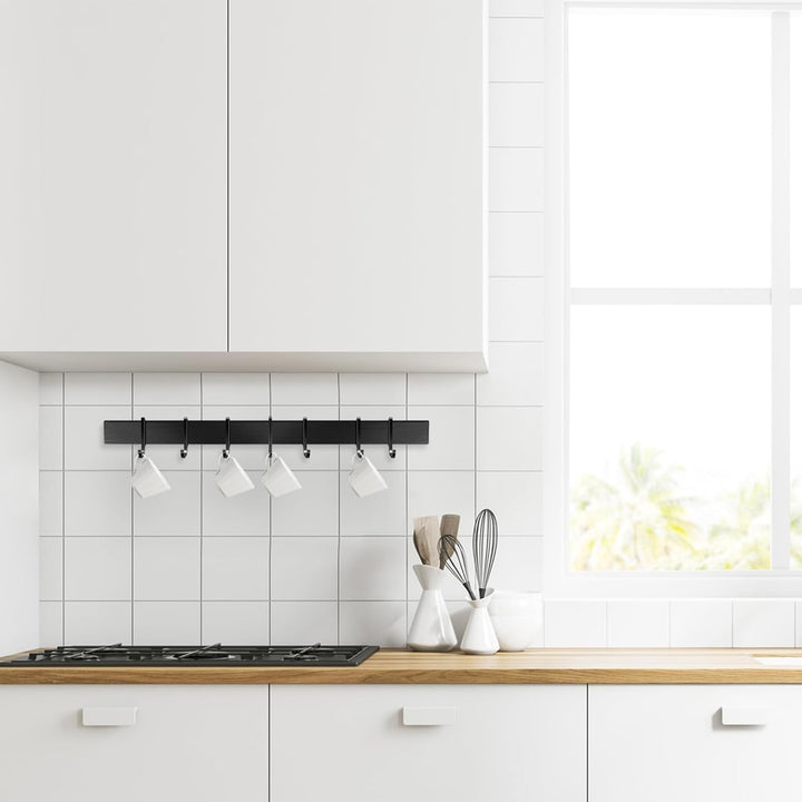 Poprkdre Hakenleiste Küche 40cm, Küchenhalterung ohne Bohren mit 7 abnehmbaren Haken, Aluminium küch
