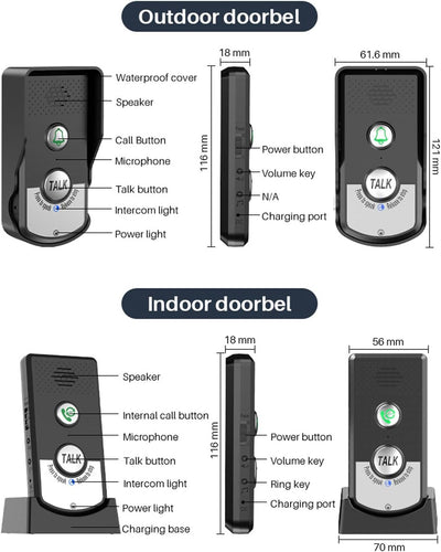 Wasserdicht Voice Intercom Türklingel 1000M Zwei-wege Sprechen Türklingel Drahtlose Anruf Türklingel