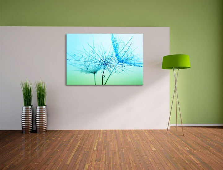 Pixxprint Pusteblume bedeckt mit Tropfen als Leinwandbild/Grösse: 100x70 cm/Wandbild/Kunstdruck/fert